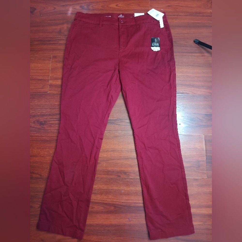 St John Bay Maroon Red Straight-Leg Pants 14